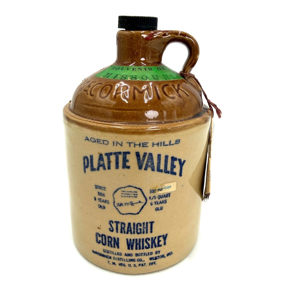 Vintage‎ McCormick Platte Valley Corn Whiskey Jug Missouri 7" Tan Brown